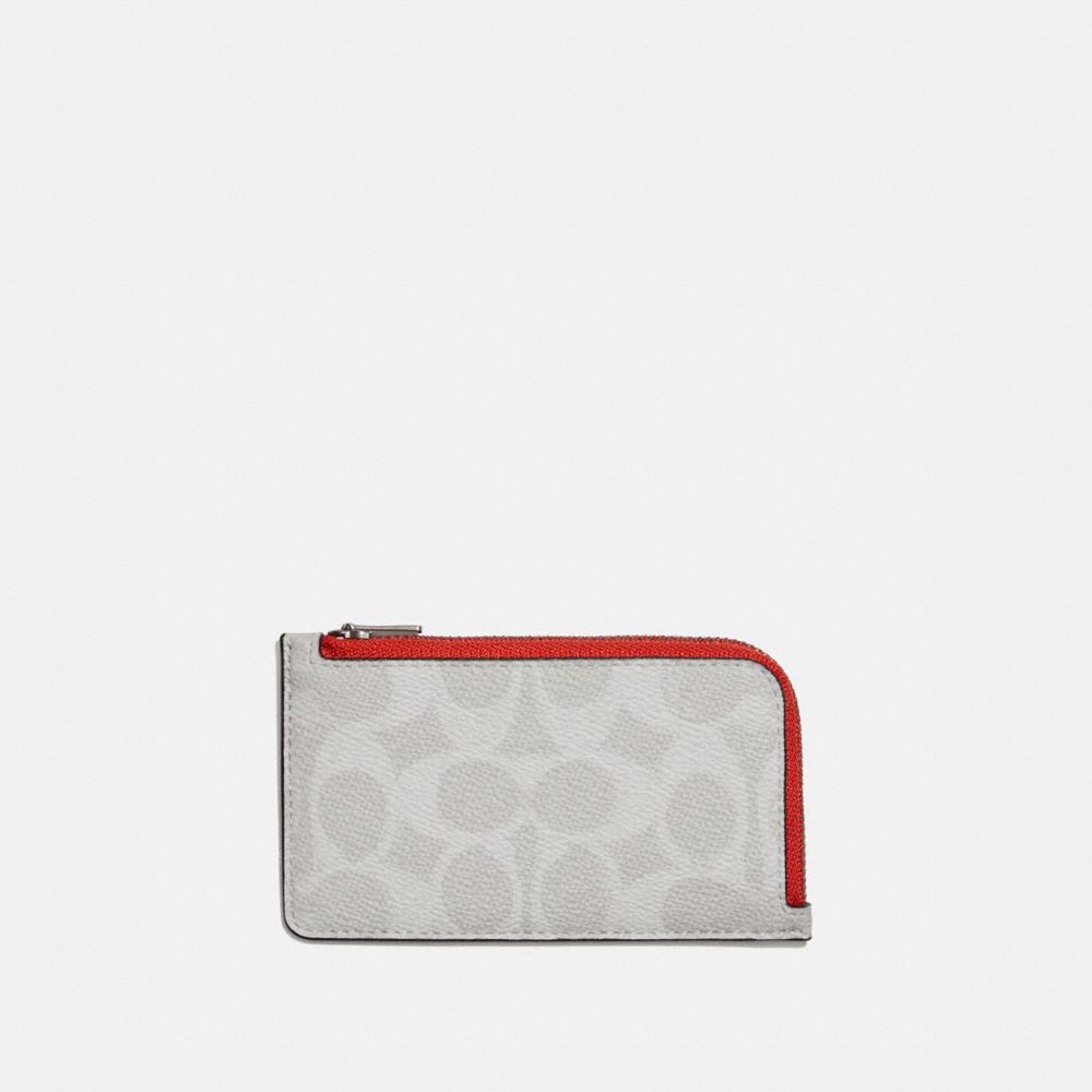 L-ZIP CARD CASE IN COLORBLOCK SIGNATURE CANVAS - 939 - CHALK/MANGO