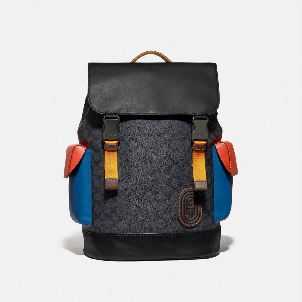 COACH 961 - RIVINGTON BACKPACK IN COLORBLOCK SIGNATURE CANVAS WITH COACH PATCH JI/CHARCOAL MULTI