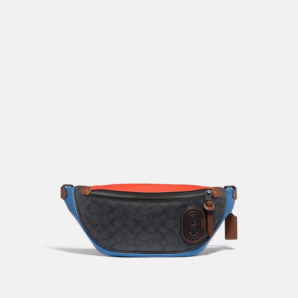 COACH RIVINGTON BELT BAG IN COLORBLOCK SIGNATURE CANVAS WITH COACH PATCH - JI/CHARCOAL MULTI - 962