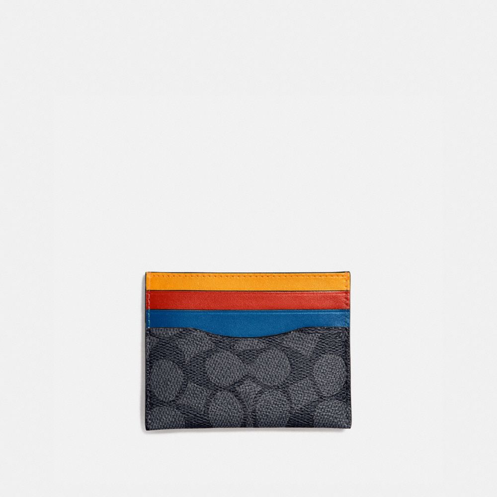 COACH 97744 Card Case In Colorblock Signature Canvas CHARCOAL SIGNATURE MULTI