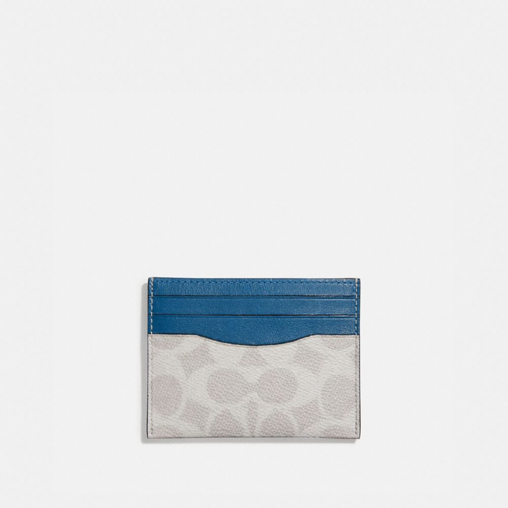 COACH CARD CASE IN COLORBLOCK SIGNATURE CANVAS - CHALK/PACIFIC - 97744