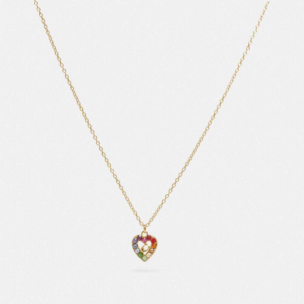 COACH Rainbow Pave Sculpted Signature Heart Slider Necklace - GOLD/MULTI - 992