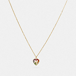 COACH 992 - Rainbow Pave Sculpted Signature Heart Slider Necklace GOLD/MULTI