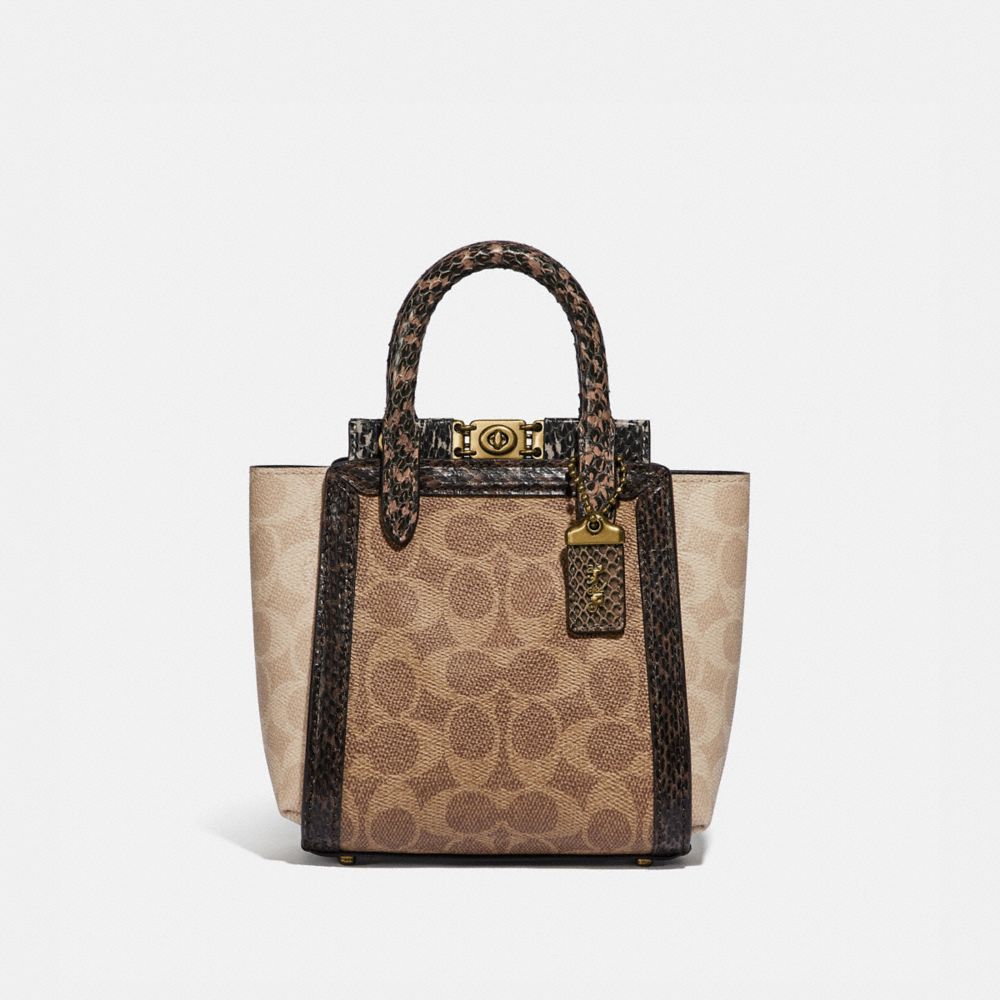 TROUPE TOTE 16 IN SIGNATURE CANVAS WITH SNAKESKIN DETAIL - B4/TAN SAND - COACH 99311