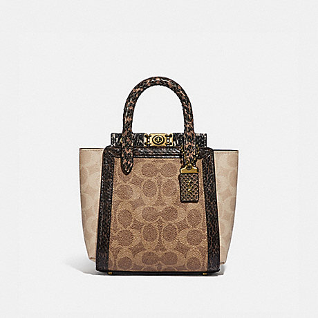 COACH 99311 TROUPE TOTE 16 IN SIGNATURE CANVAS WITH SNAKESKIN DETAIL B4/TAN SAND