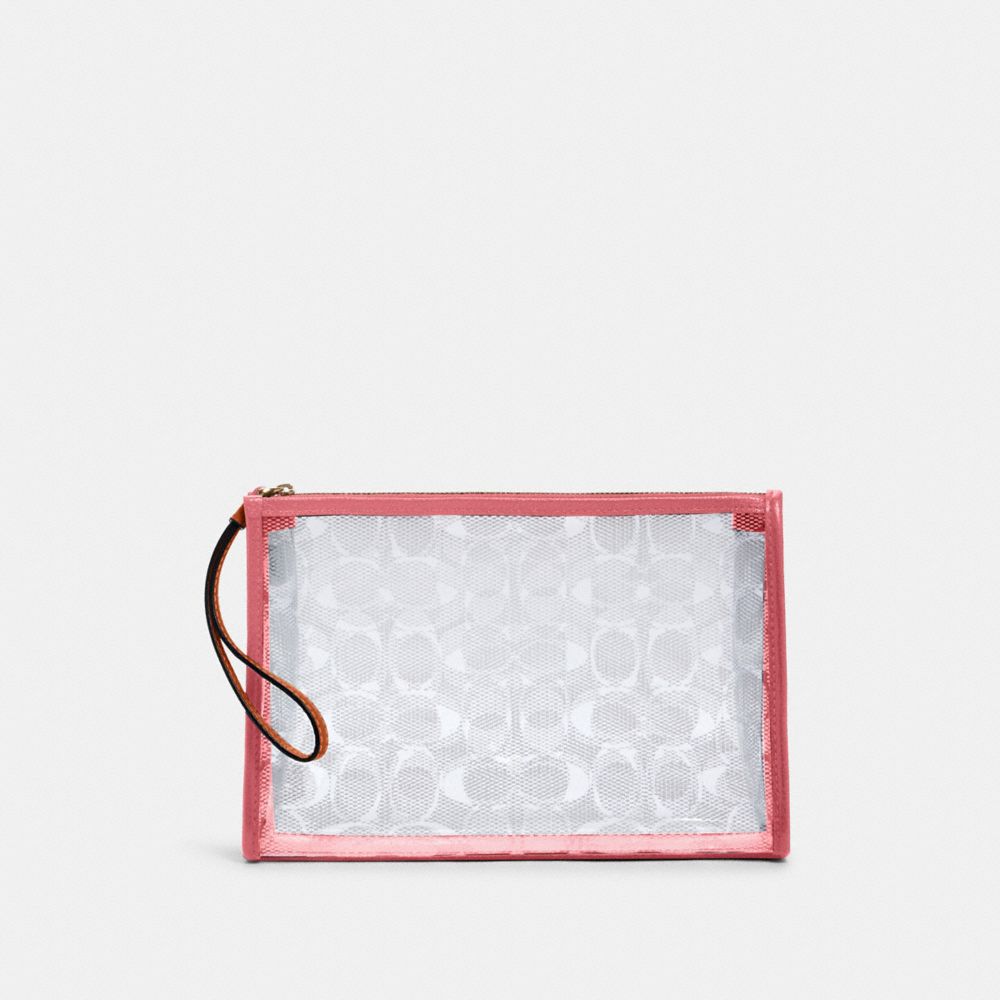 COACH BEACH CLUTCH IN SIGNATURE CLEAR CANVAS - IM/CLEAR/ PINK LEMONADE - 99430