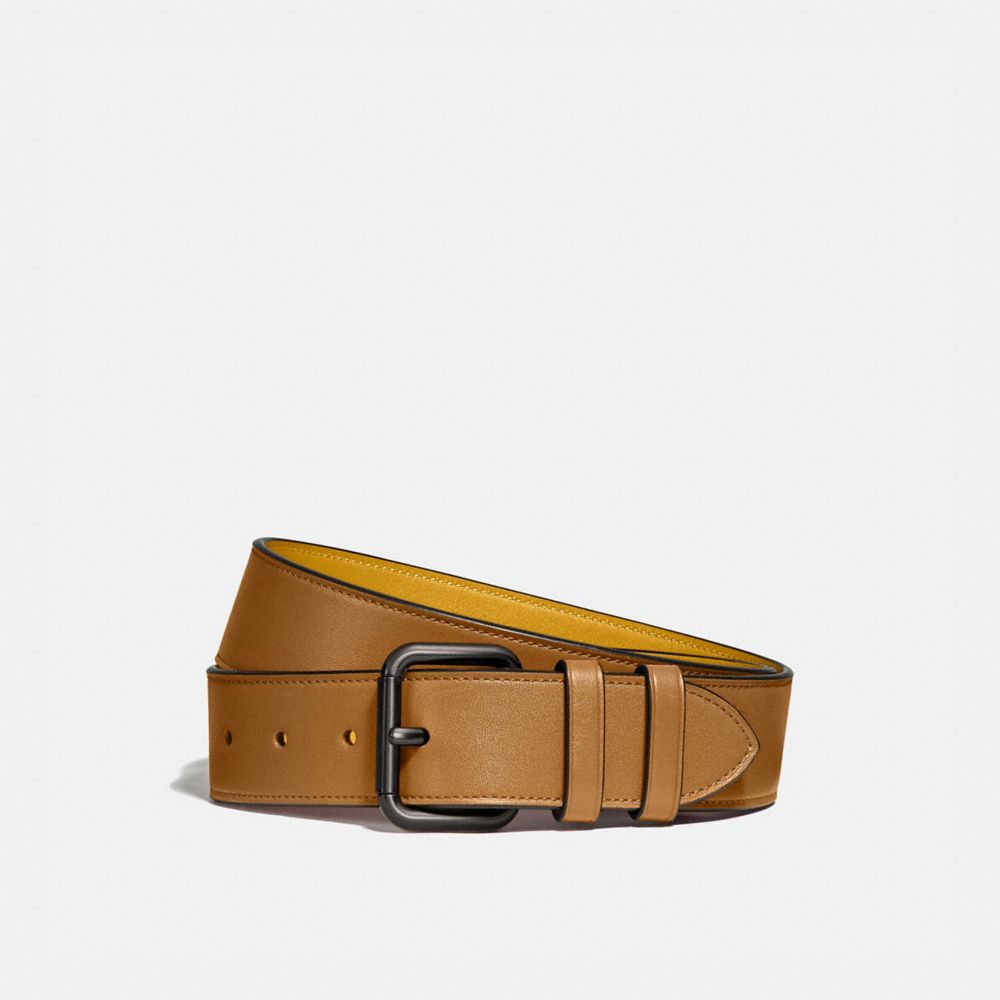 COACH 99434 ROLLER BUCKLE BELT, 38MM LIGHT-TOFFEE/FLAX