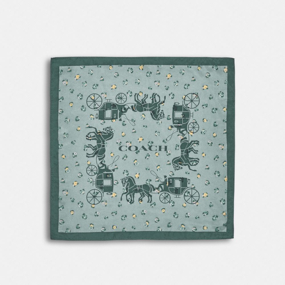 COACH C0007 Horse And Carriage Tea Rose Print Silk Bandana MARINE