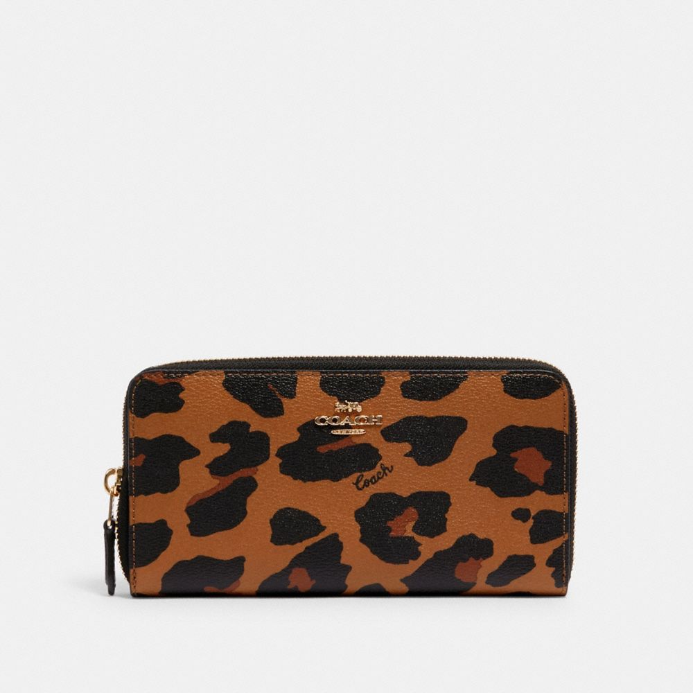 COACH C0034 ACCORDION ZIP WALLET WITH LEOPARD PRINT IM/LIGHT-SADDLE