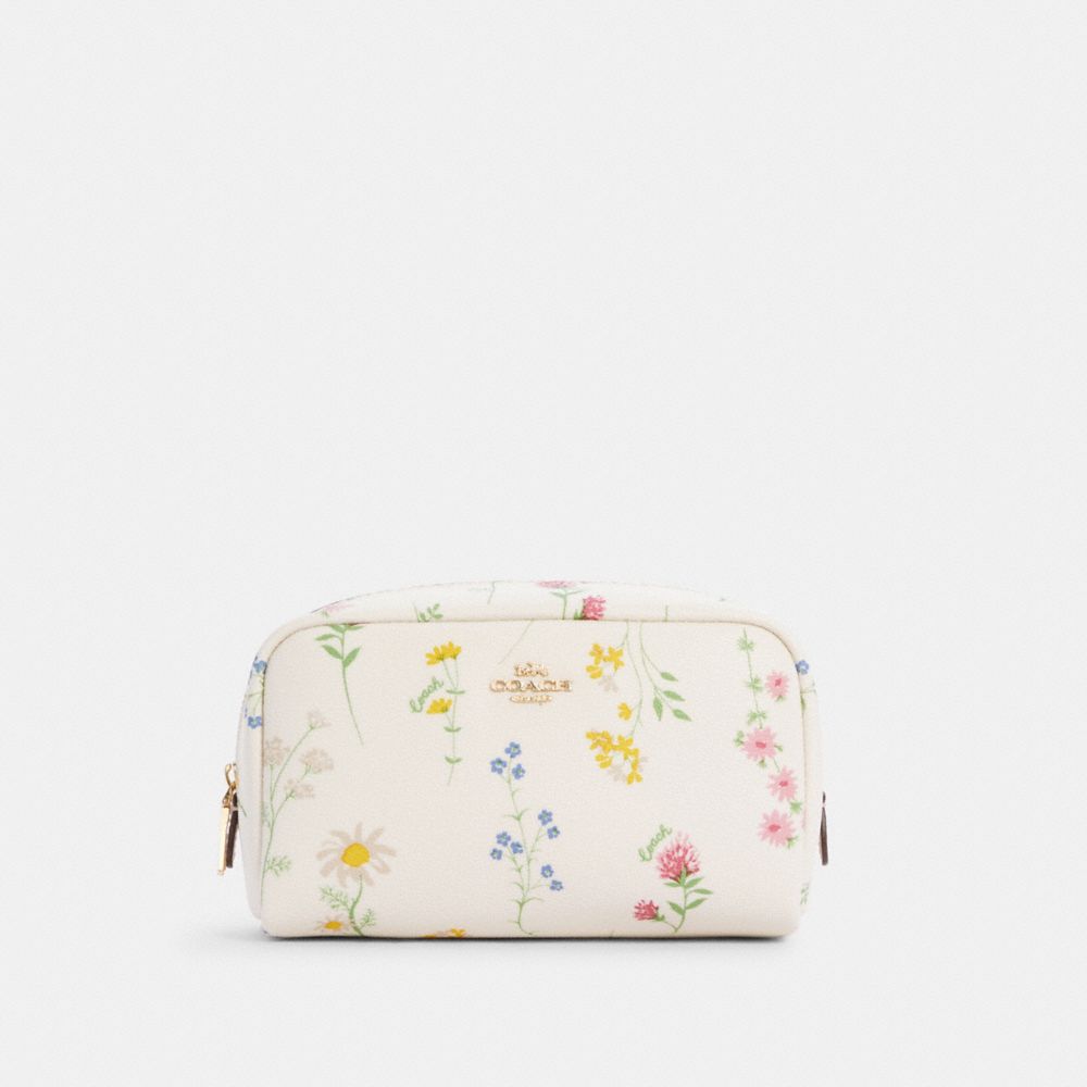 SMALL BOXY COSMETIC CASE WITH SPACED WILDFLOWER PRINT - C0039 - IM/CHALK MULTI