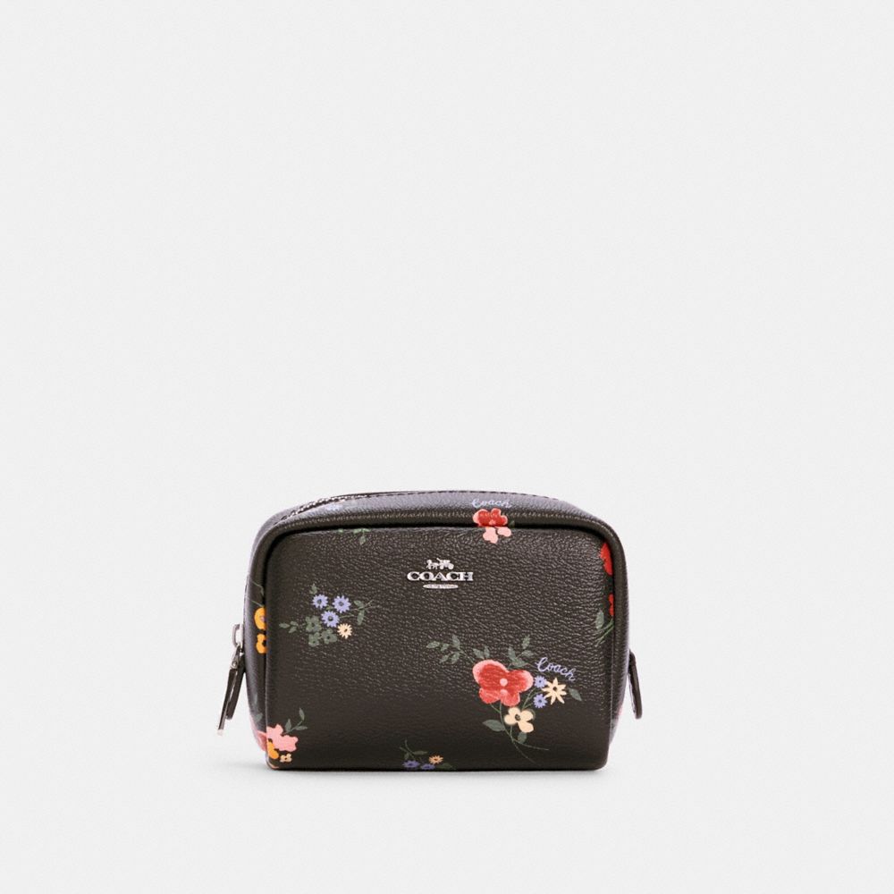 MINI BOXY COSMETIC CASE WITH WILDFLOWER PRINT - SV/BLACK MULTI - COACH C0040