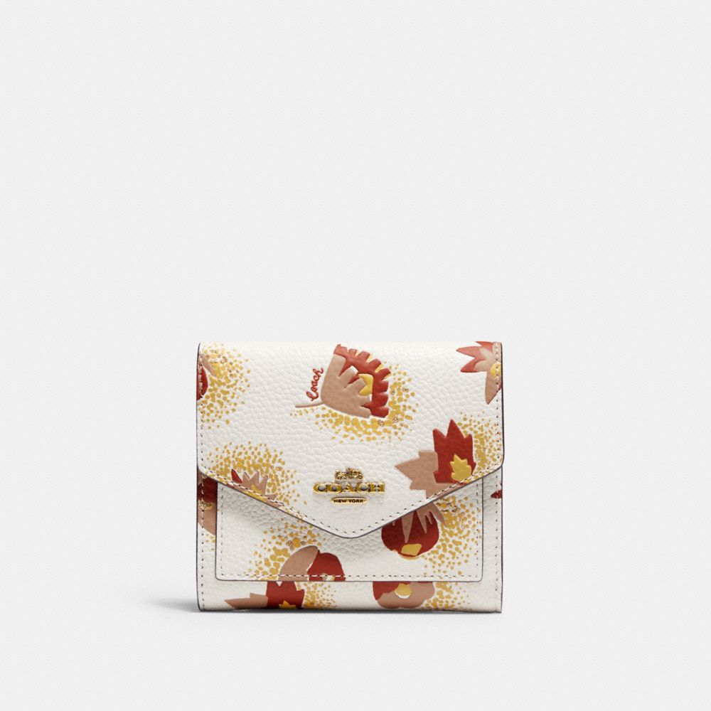 Small Wallet With Floral Print - C0043 - BRASS/CHALK