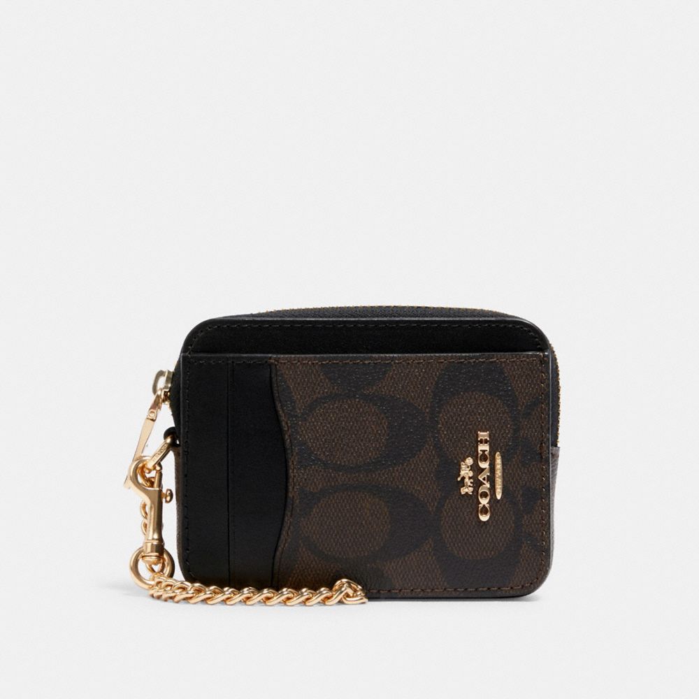 COACH C0058 - ZIP CARD CASE IN SIGNATURE CANVAS - IM/BROWN BLACK