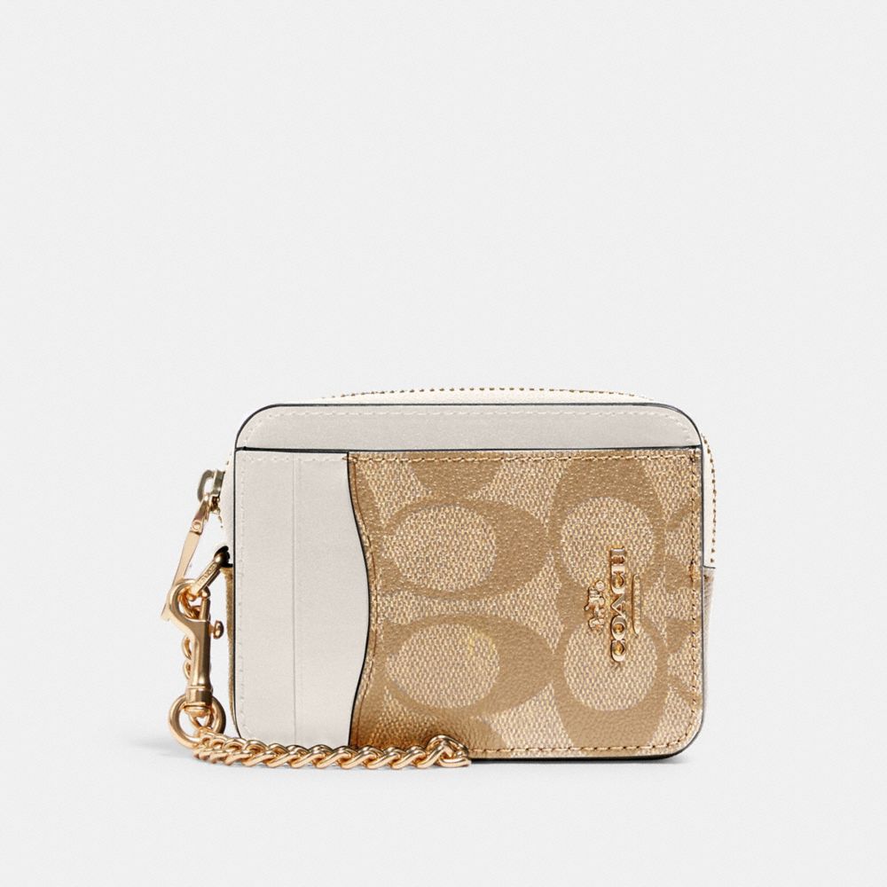 COACH C0058 ZIP CARD CASE IN SIGNATURE CANVAS IM/LIGHT KHAKI CHALK