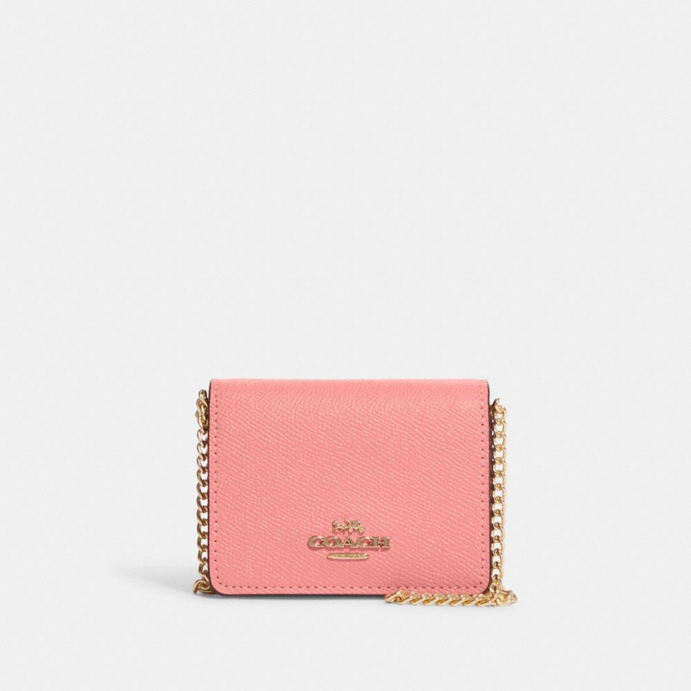 COACH C0059 Mini Wallet On A Chain GOLD/CANDY PINK