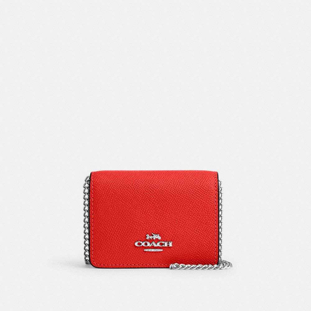 COACH C0059 Mini Wallet On A Chain SILVER/MIAMI RED