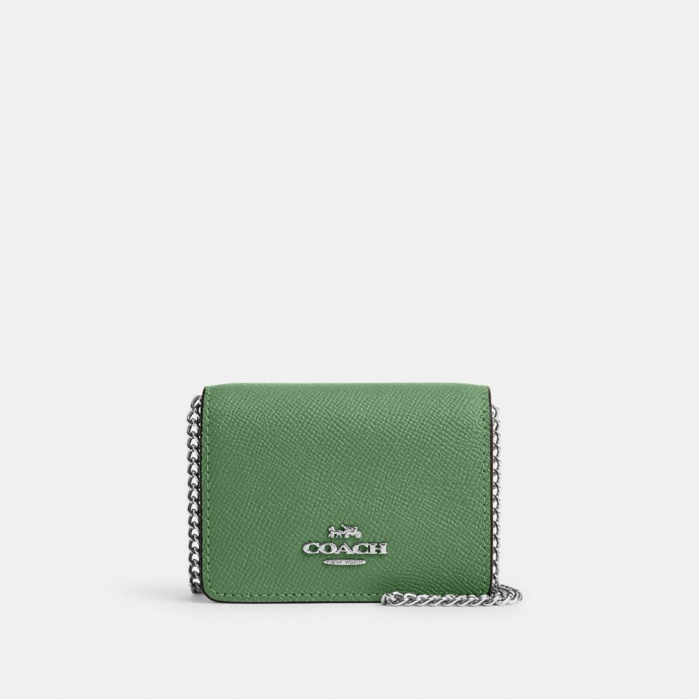 COACH C0059 Mini Wallet On A Chain SILVER/SOFT GREEN