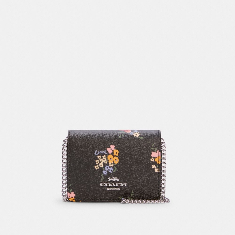 MINI WALLET WITH WILDFLOWER PRINT - SV/BLACK MULTI - COACH C0060