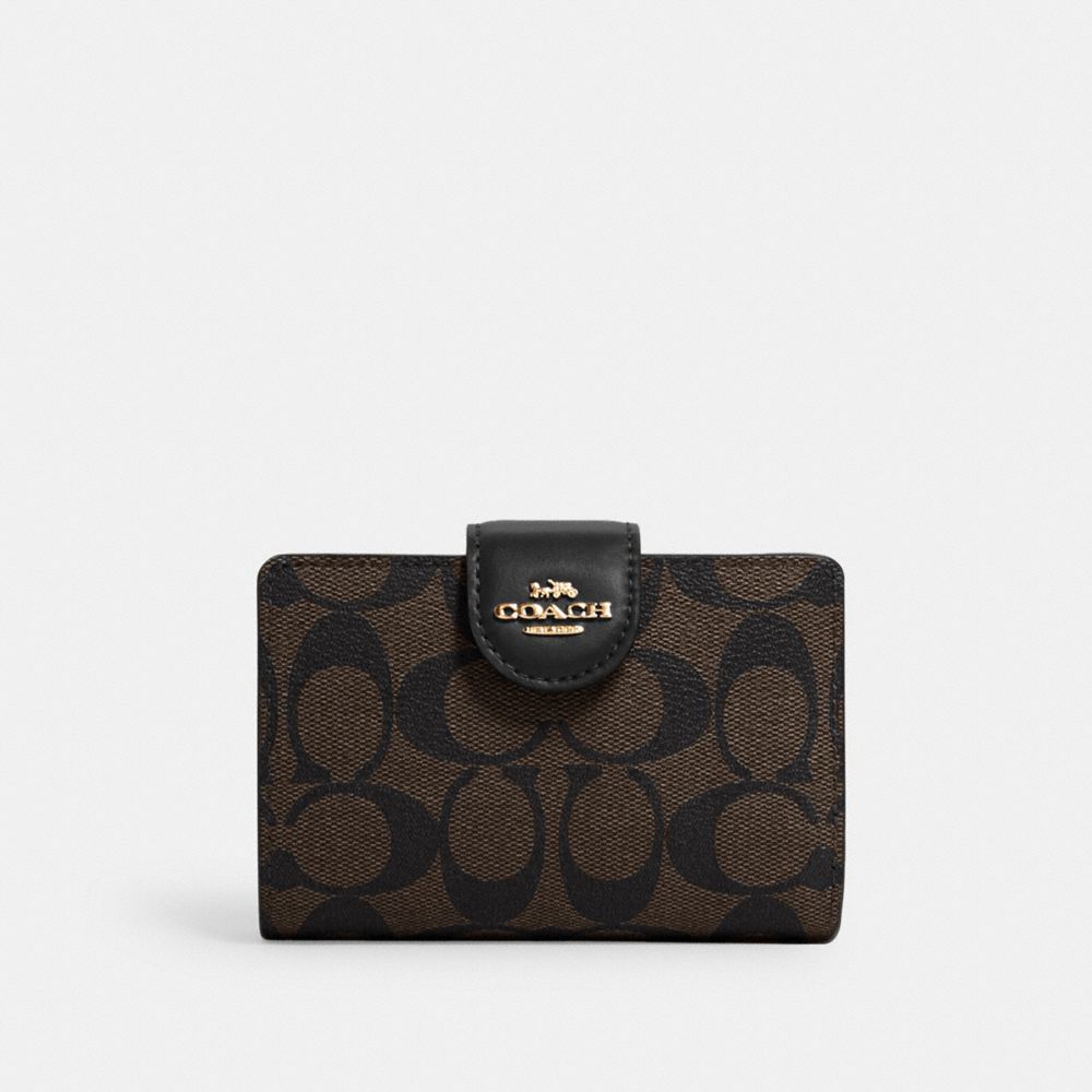 MEDIUM CORNER ZIP WALLET IN SIGNATURE CANVAS - IM/BROWN BLACK - COACH C0082