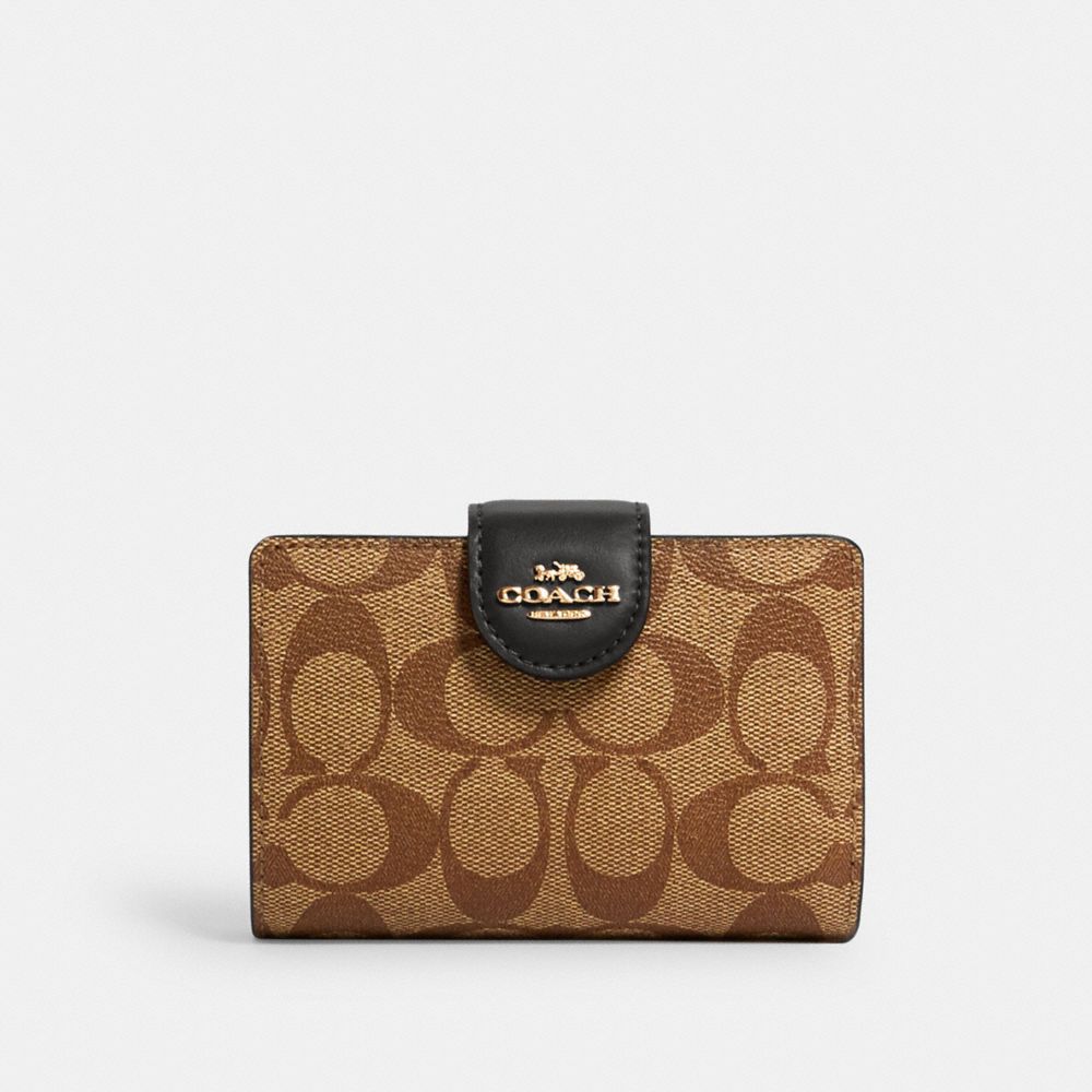 MEDIUM CORNER ZIP WALLET IN SIGNATURE CANVAS - C0082 - IM/KHAKI/BLACK