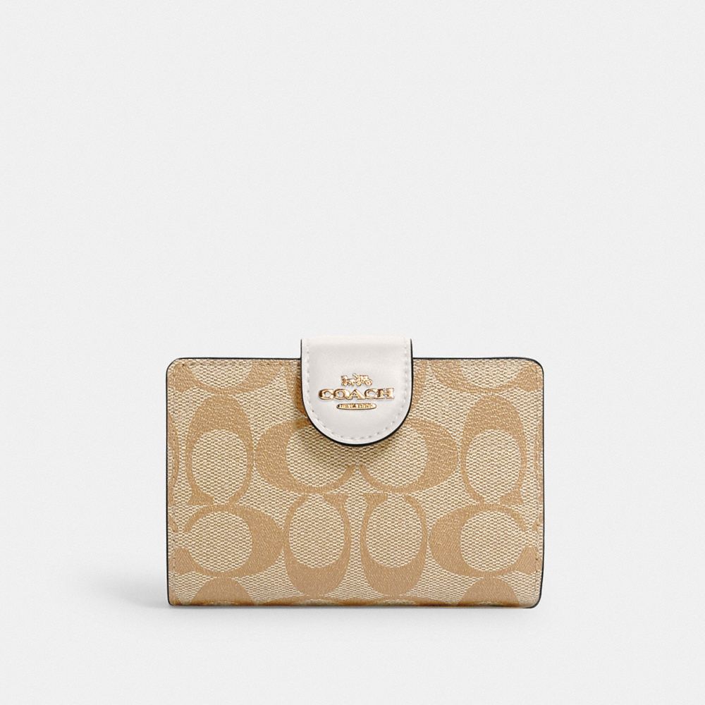 Medium Corner Zip Wallet In Signature Canvas - C0082 - Gold/Light Khaki Chalk