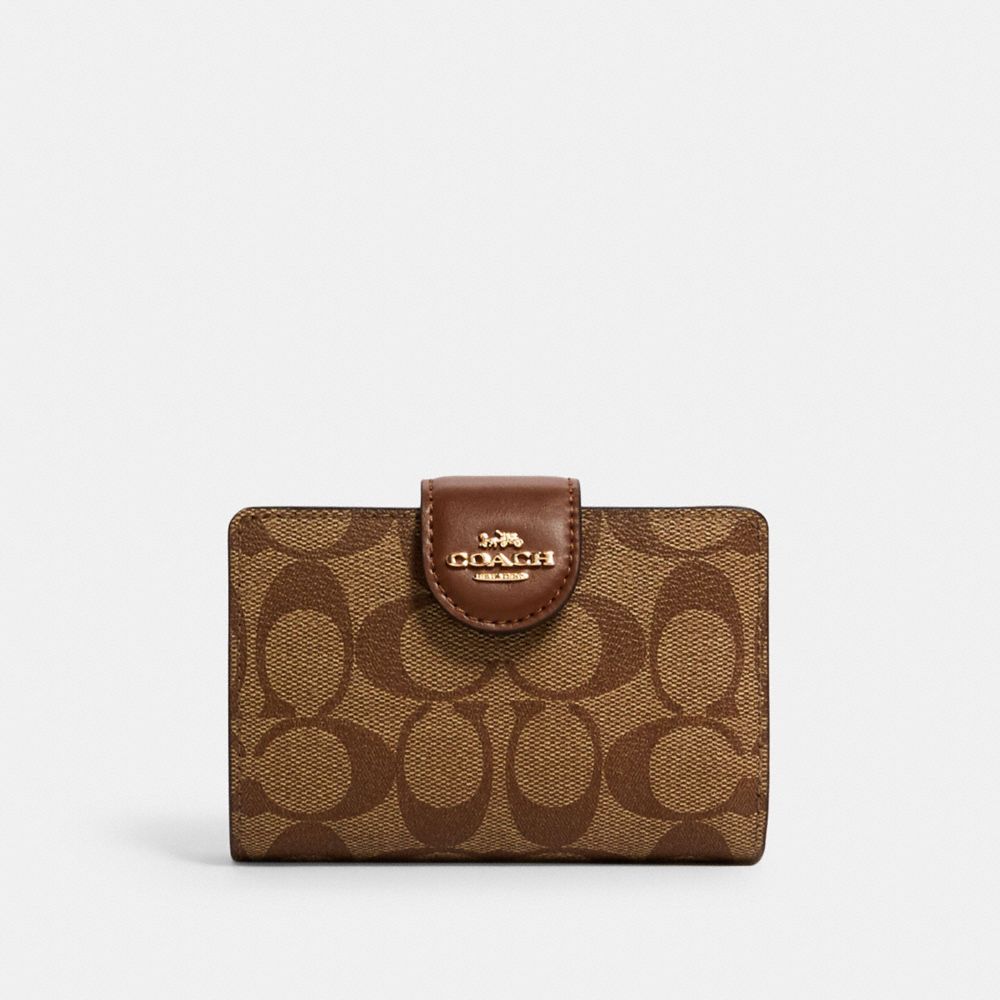 MEDIUM CORNER ZIP WALLET IN SIGNATURE CANVAS - C0082 - IM/KHAKI SADDLE 2