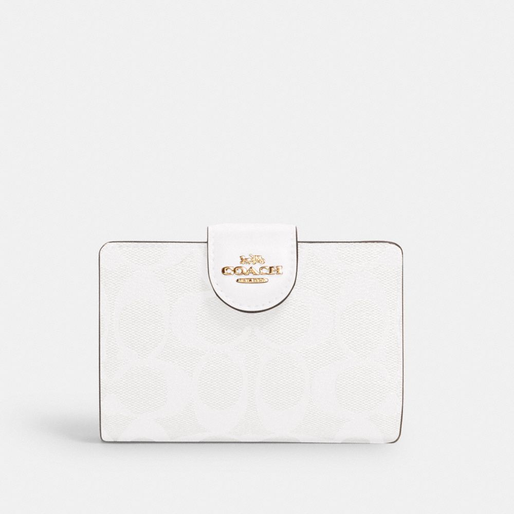 COACH C0082 - MEDIUM CORNER ZIP WALLET IN SIGNATURE CANVAS IM/CHALK/GLACIERWHITE