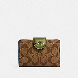 Medium Corner Zip Wallet In Signature Canvas - C0082 - QB/Khaki/Olive Green