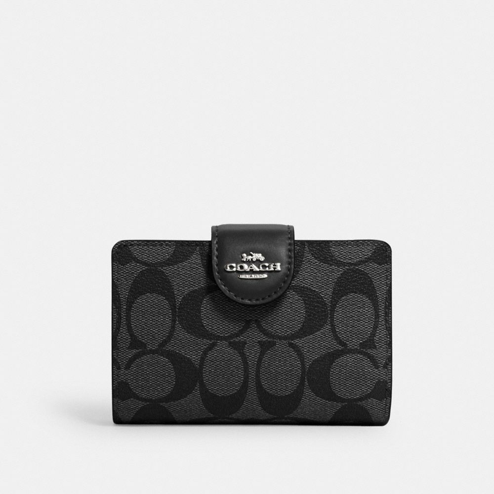 MEDIUM CORNER ZIP WALLET IN SIGNATURE CANVAS - SV/BLACK SMOKE BLACK - COACH C0082