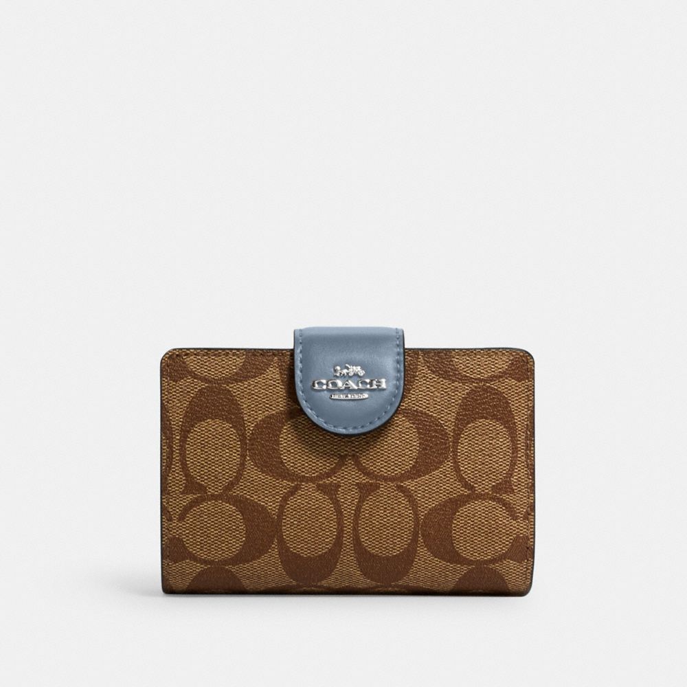 COACH Medium Corner Zip Wallet In Signature Canvas - SILVER/KHAKI/MARBLE BLUE - C0082