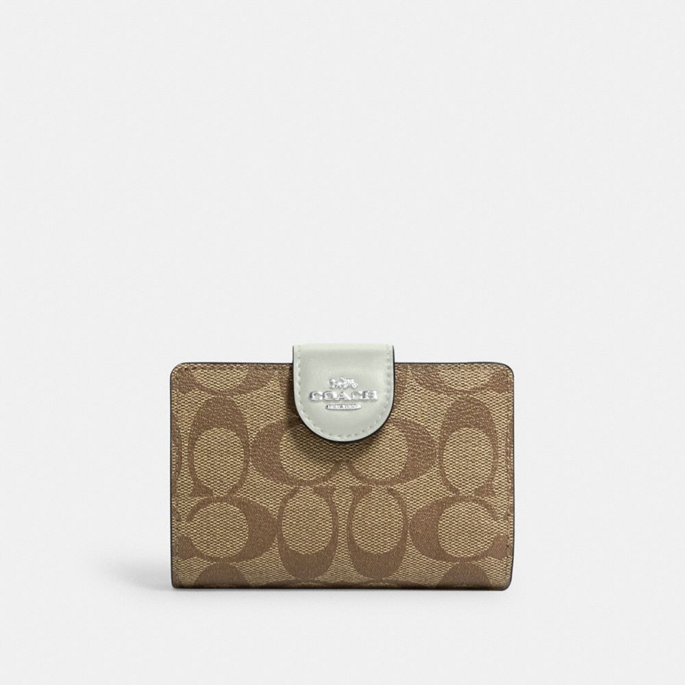 Coach C0209 Pennie Card Case In Signature Canvas Khaki Redwood