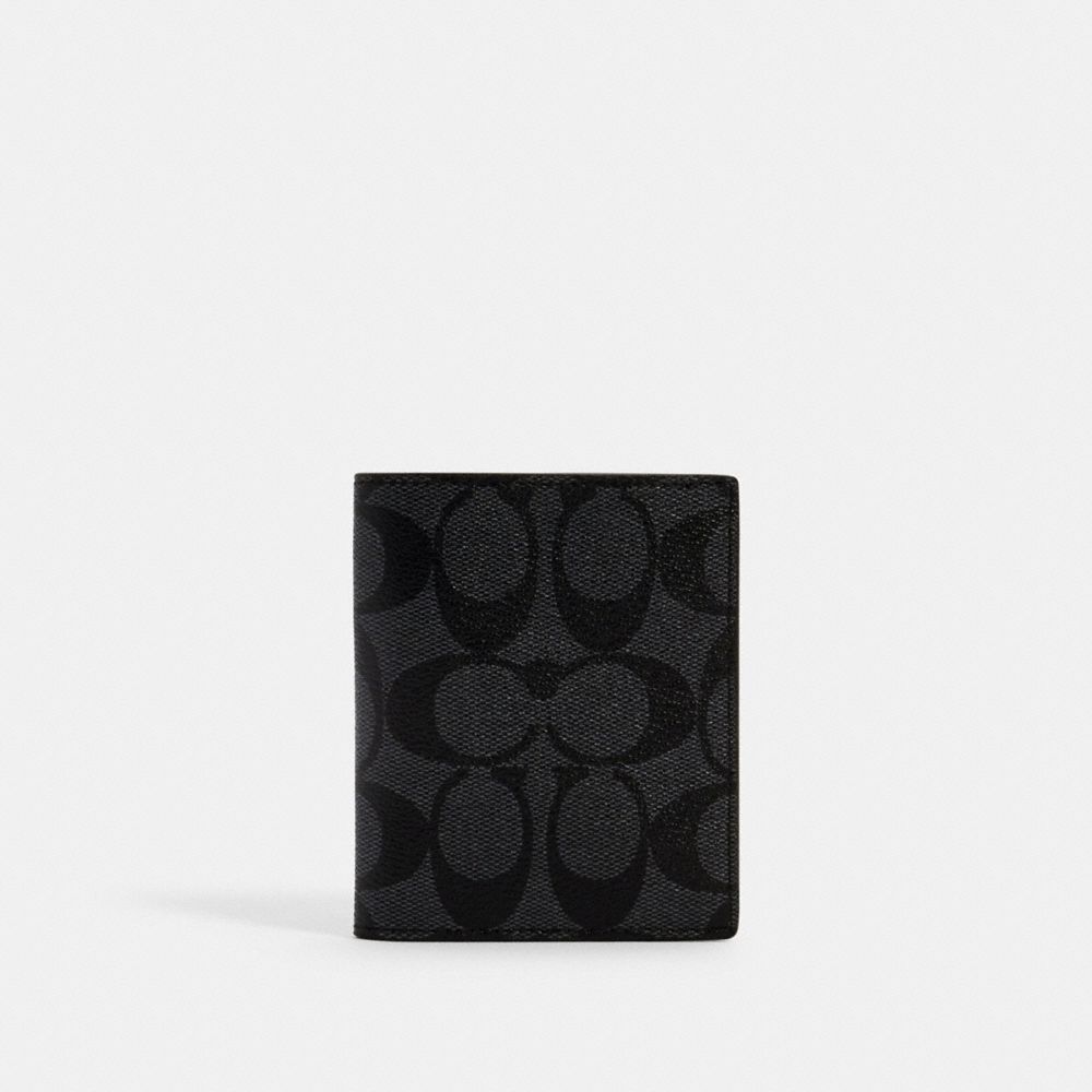COACH C0095 North/south Slim Bill Wallet In Signature Canvas QB/CHARCOAL