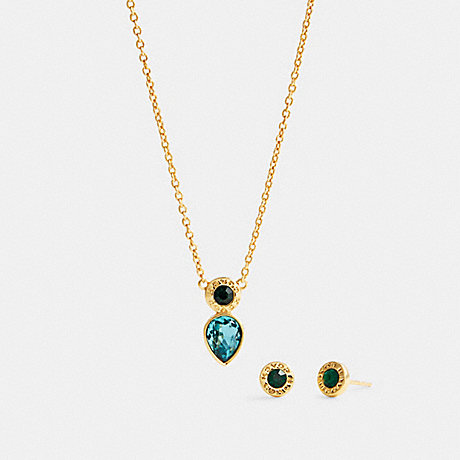 COACH OPEN CIRCLE NECKLACE AND PEAR EARRINGS SET - GD/BLUE - C0149