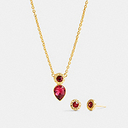COACH C0149 Open Circle Necklace And Pear Earrings Set GD/RED