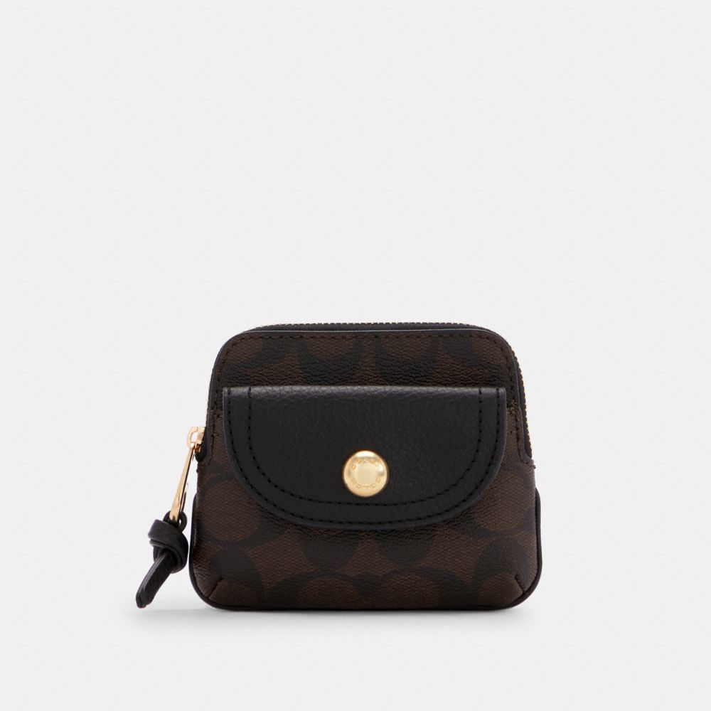 COACH C0209 Pennie Card Case In Signature Canvas GOLD/BROWN BLACK