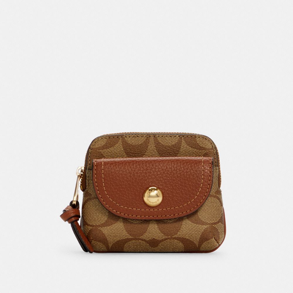 COACH C0209 PENNIE CARD CASE IN SIGNATURE CANVAS IM/KHAKI REDWOOD