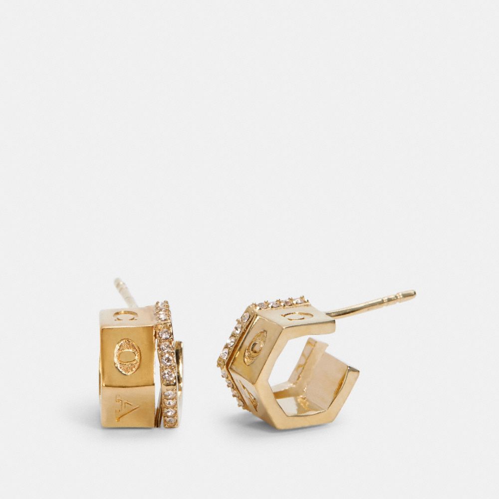 COACH C0214 - TRI COLOR HUGGIE EARRINGS GOLD