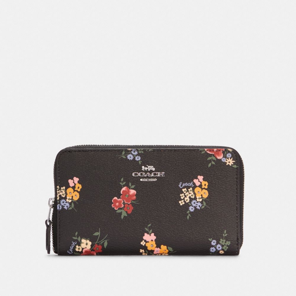 COACH C0215 Medium Id Zip Wallet With Wildflower Print SV/BLACK MULTI