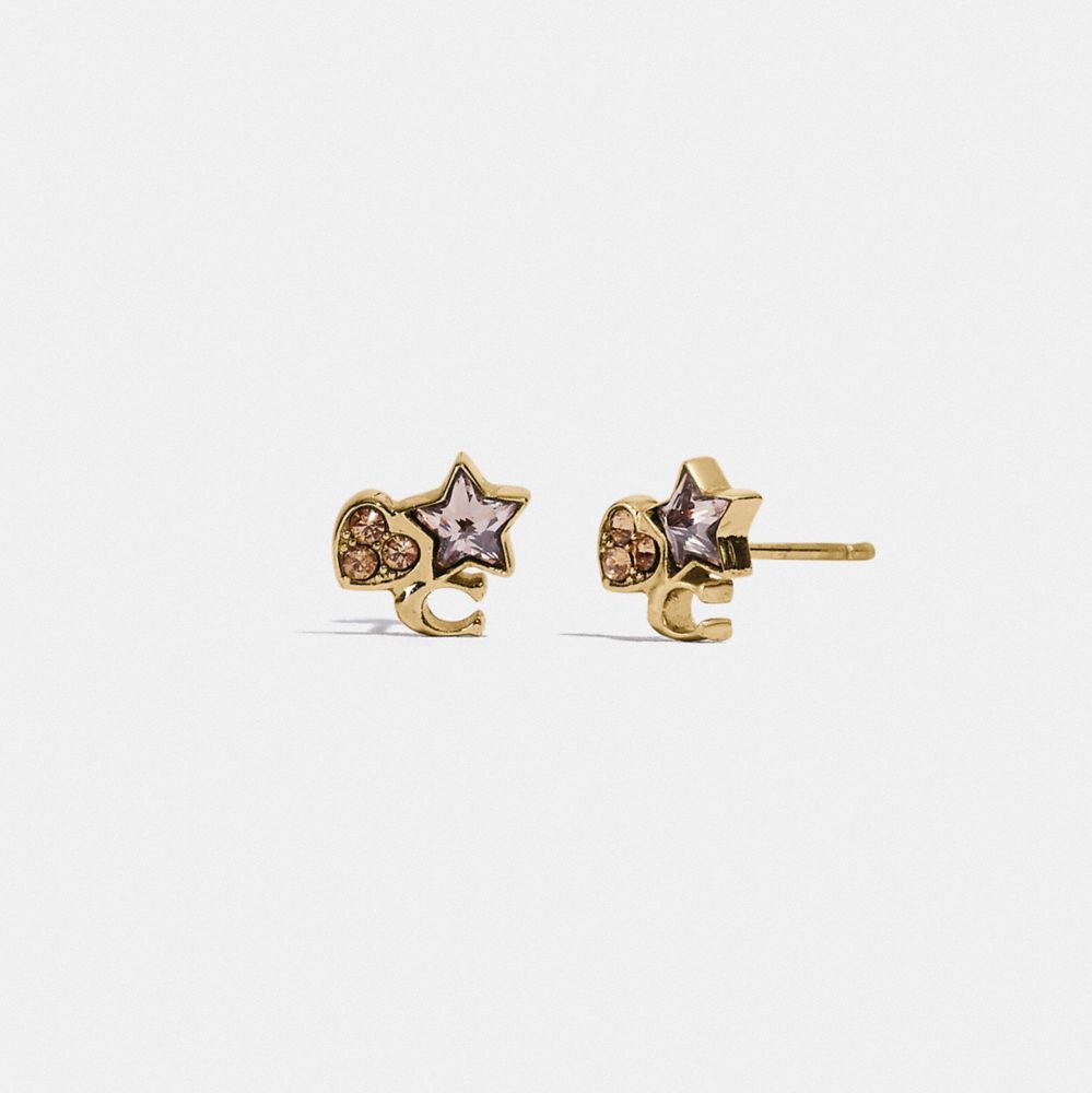 COACH BOXED CRYSTAL STAR HEART SIGNATURE CLUSTER STUD EARRINGS - GOLD - C0288
