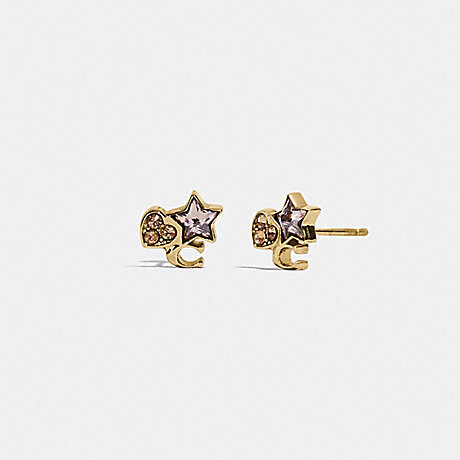 COACH BOXED CRYSTAL STAR HEART SIGNATURE CLUSTER STUD EARRINGS - GOLD - C0288