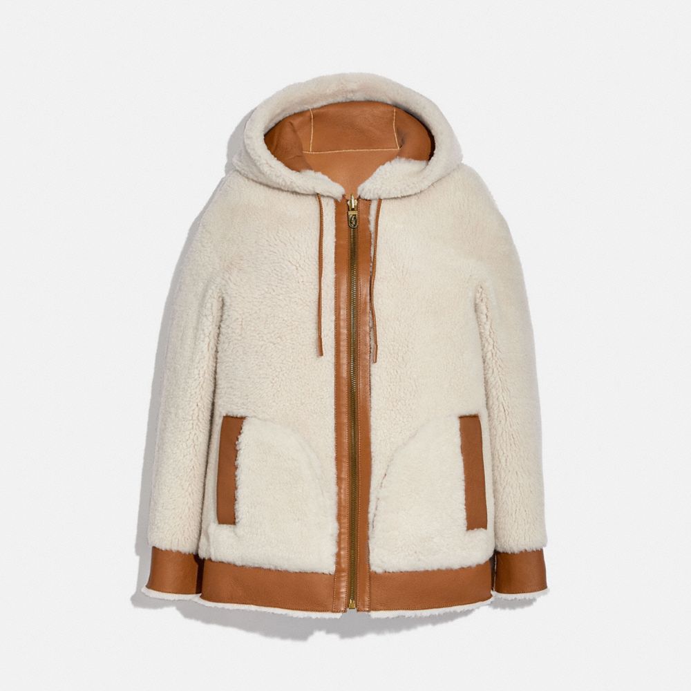 COACH C0346 Reversible Shearling Hoodie CREAM/PECAN