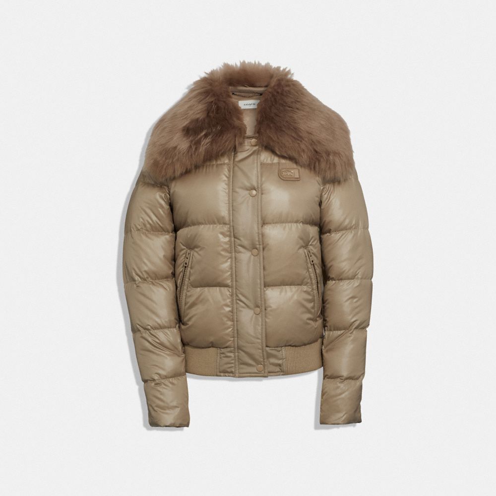 COACH Puffer Jacket With Shearling - OYSTER - C0347
