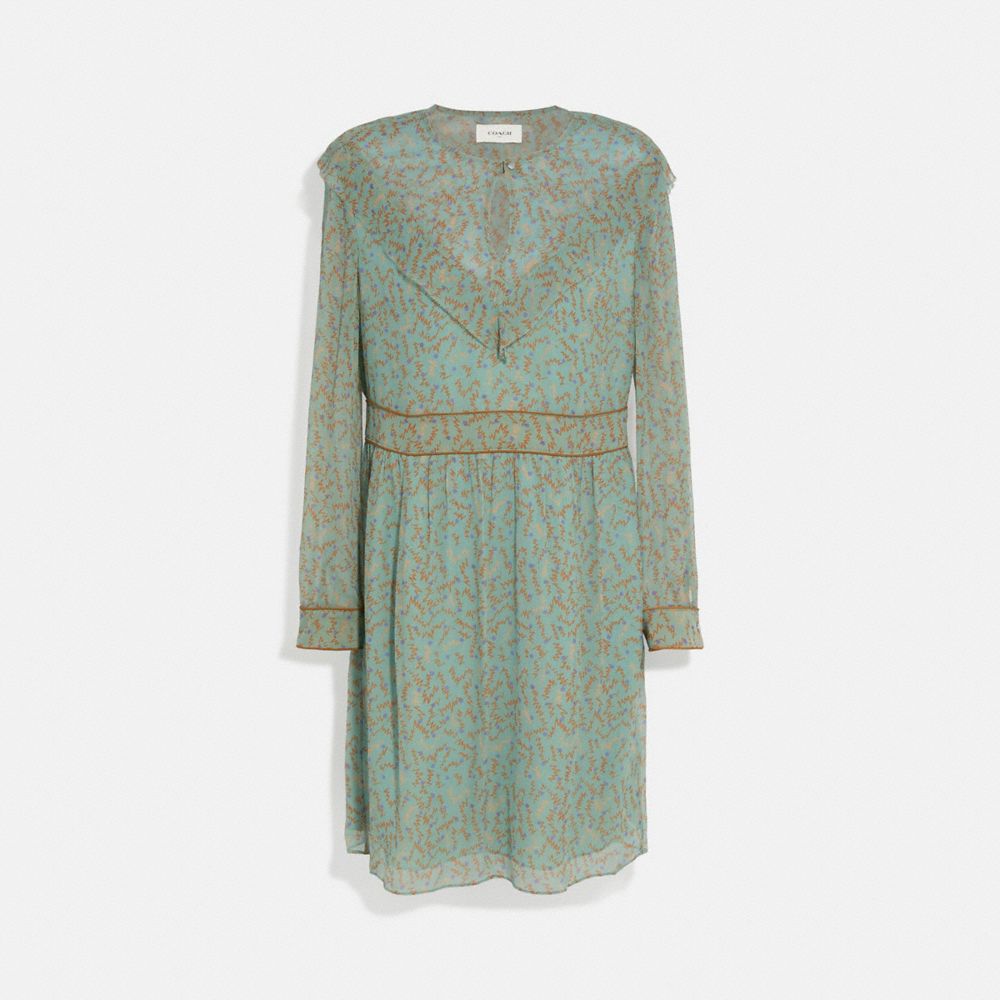 COACH Printed Short Chiffon Dress - TURQUOISE/BROWN - C0358