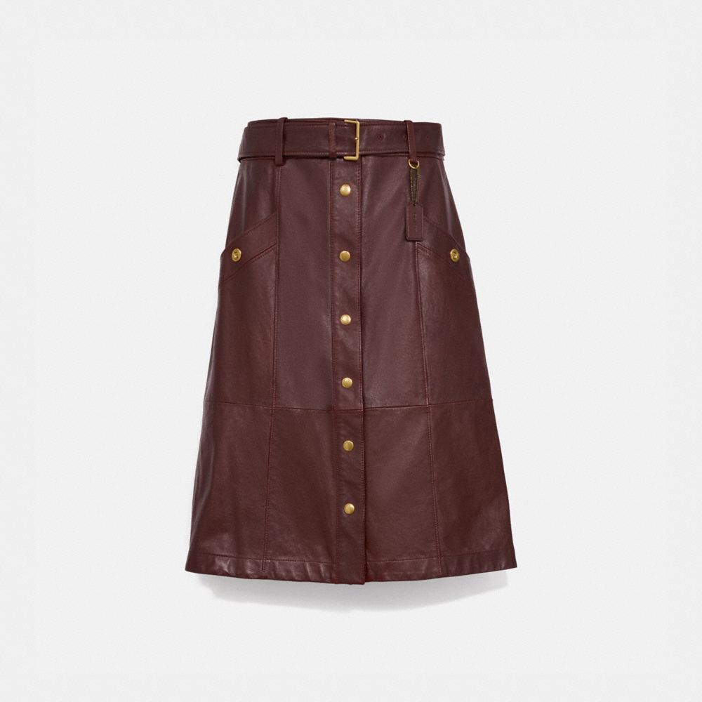 SNAP FRONT LEATHER SKIRT - C0437 - ESPRESO