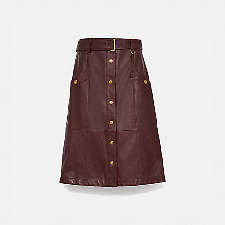 COACH SNAP FRONT LEATHER SKIRT - ESPRESO - C0437