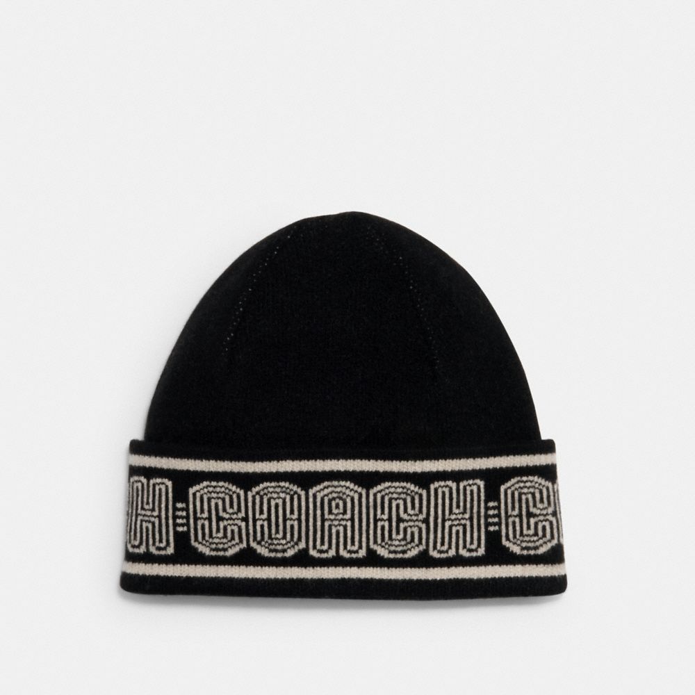 SIGNATURE CASHMERE BEANIE - BLK / WHITE - COACH C0541