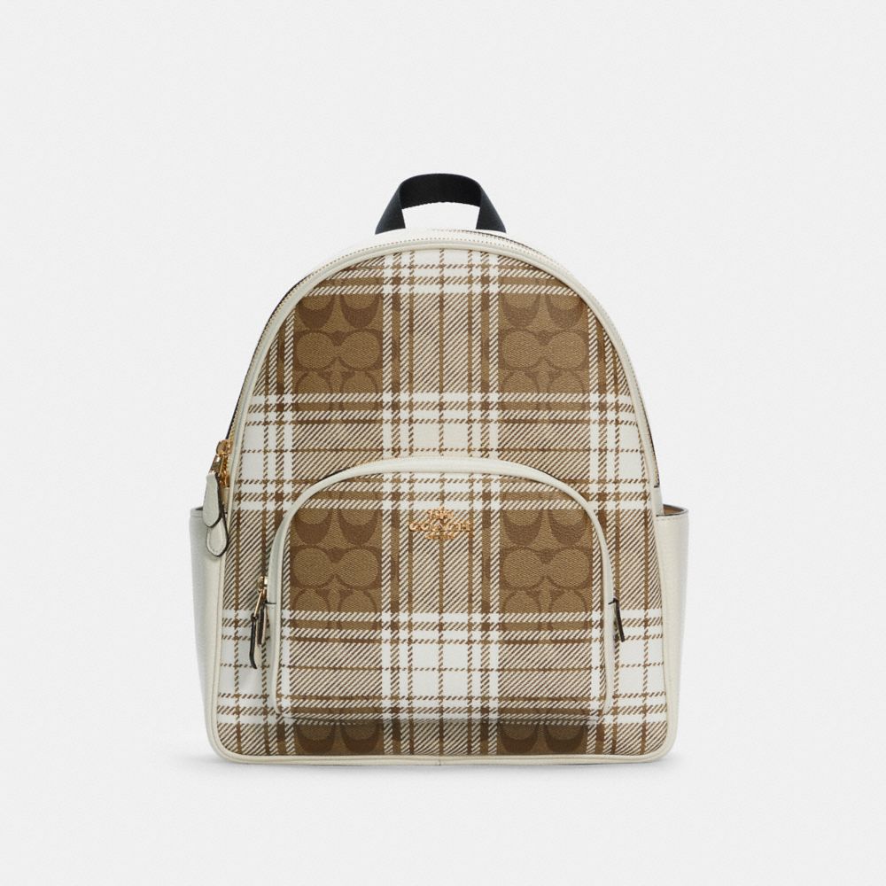 COACH C0554 COURT BACKPACK IN SIGNATURE CANVAS WITH HUNTING FISHING PLAID PRINT IM/KHAKI CHALK MULTI