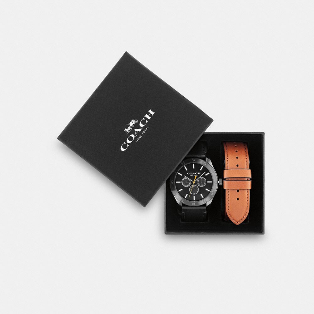 Boxed Casey Watch Gift Set, 42 Mm - C0624 - Black/Saddle