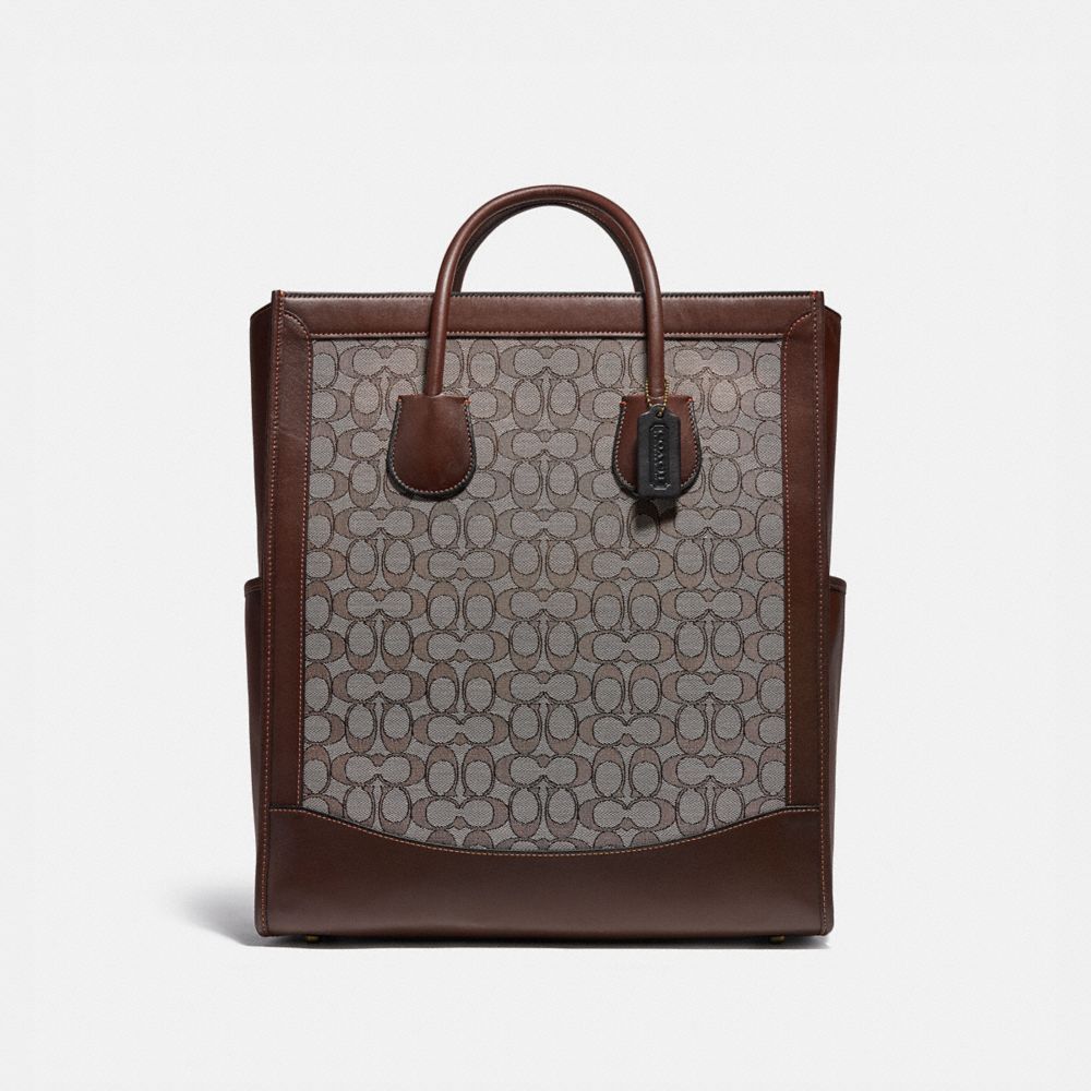 Tall Tote In Signature Jacquard - C0677 - BRASS/OAK/MAPLE