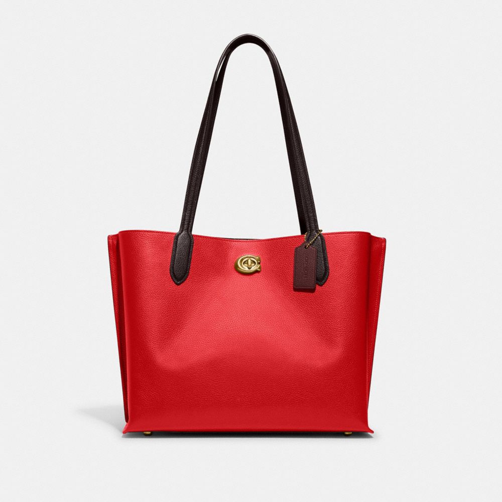 COACH C0691 Willow Tote In Colorblock Brass/Sport Red Multi